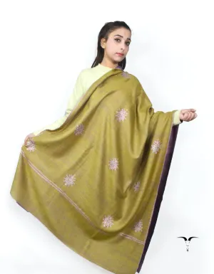 Olive Green & Lavender Reversible Pashmina Shawl with Sozni 5700