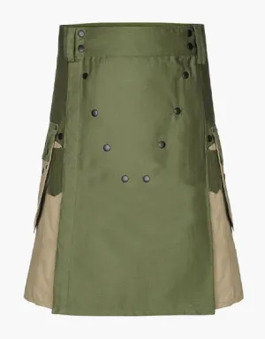 OLIVE GREEN AND KHAKI TACTICAL KILT