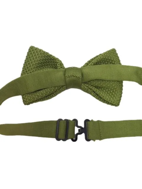 Olive Green and White Polka Dot Knitted Bow Tie