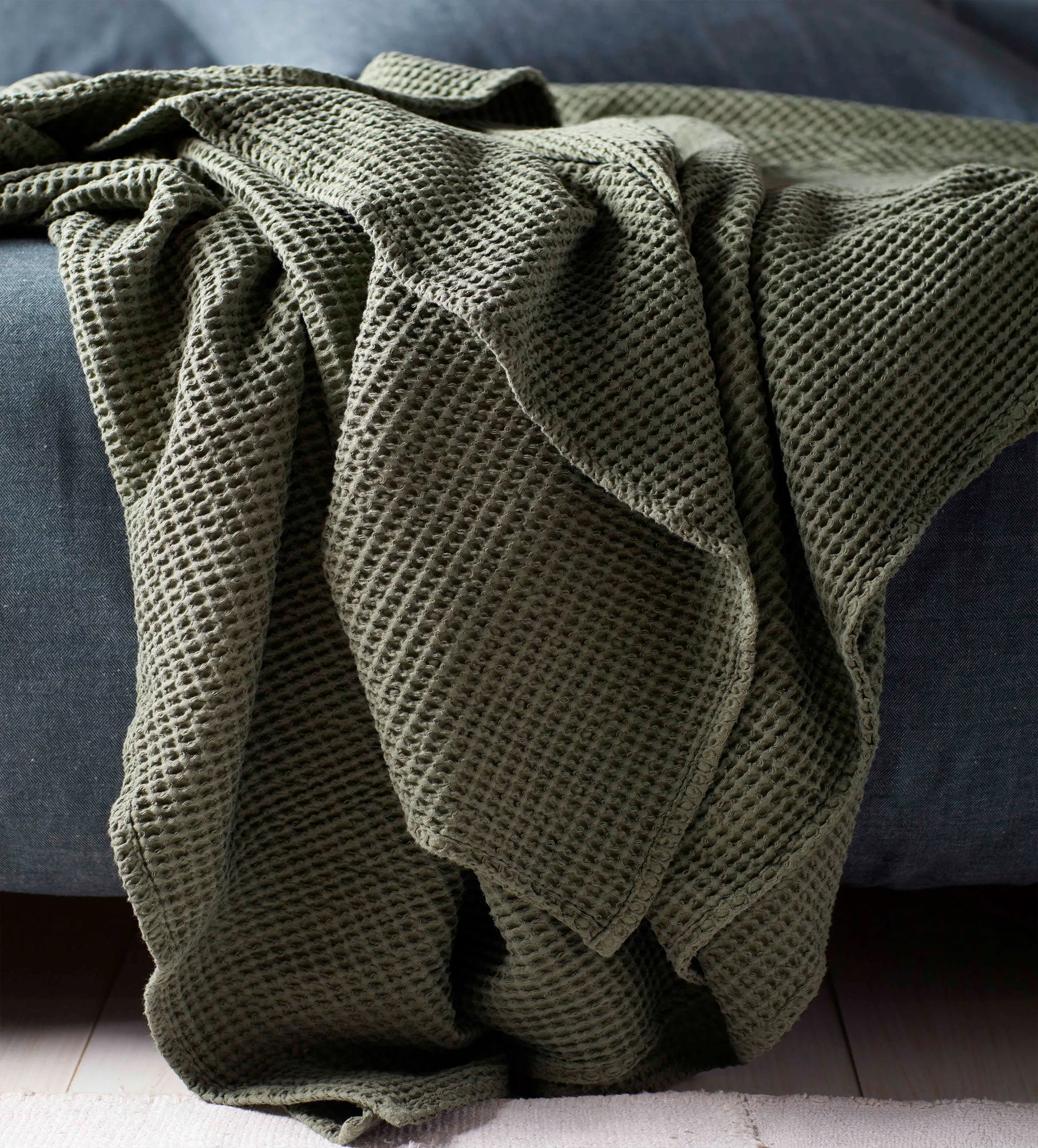 Olive Green Big Waffle 100% Cotton Throw