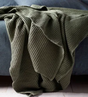 Olive Green Big Waffle 100% Cotton Throw