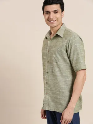 Olive Green Cotton Men Half Sleeves Shirt