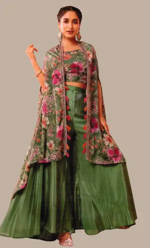 Olive Green Embroidered Palazzo Set