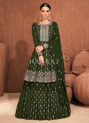 Olive Green Embroidered Peplum Style Lehenga Suit