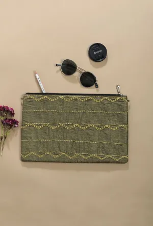 Olive Green Embroidered Pouch