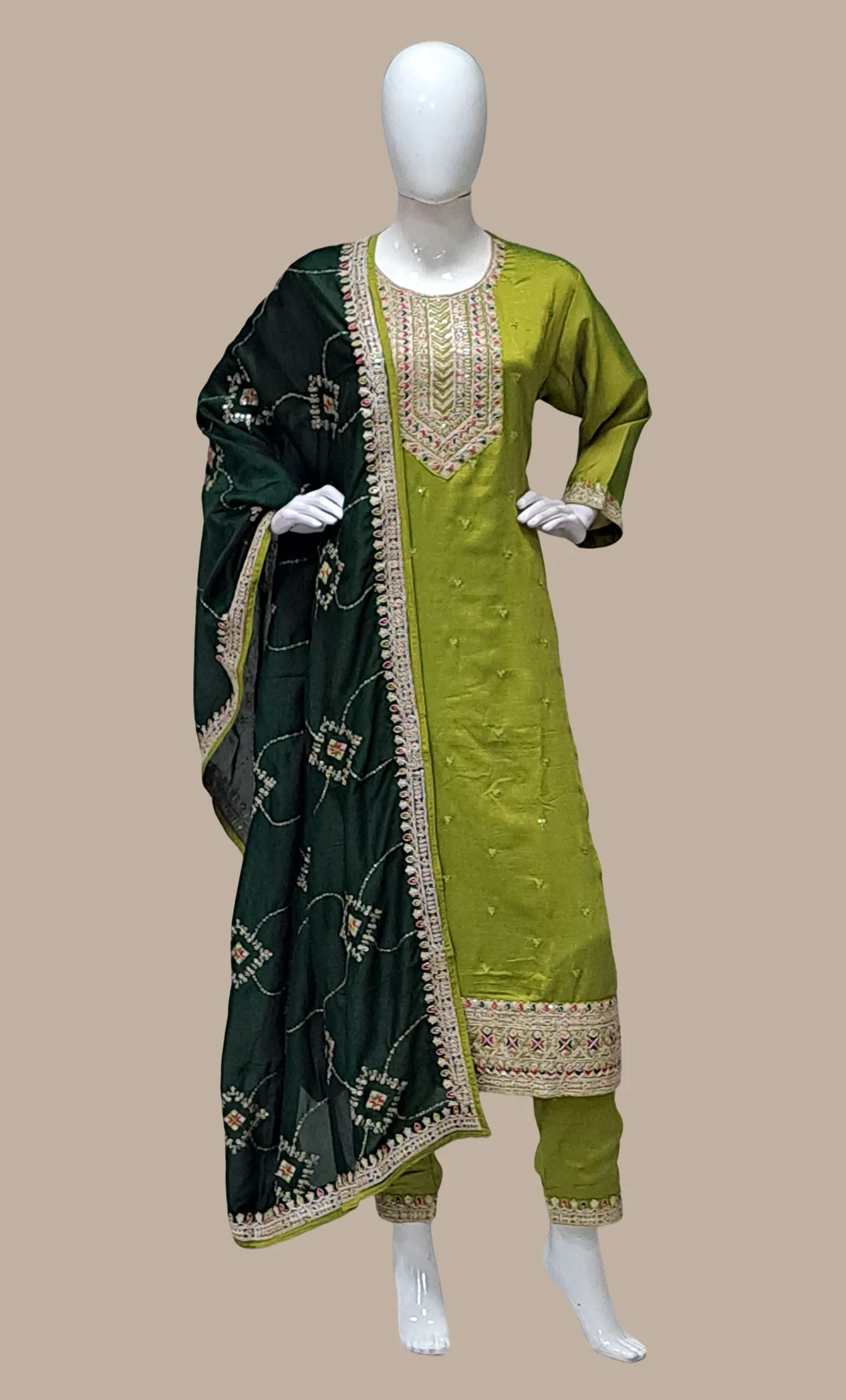 Olive Green Embroidered Punjabi