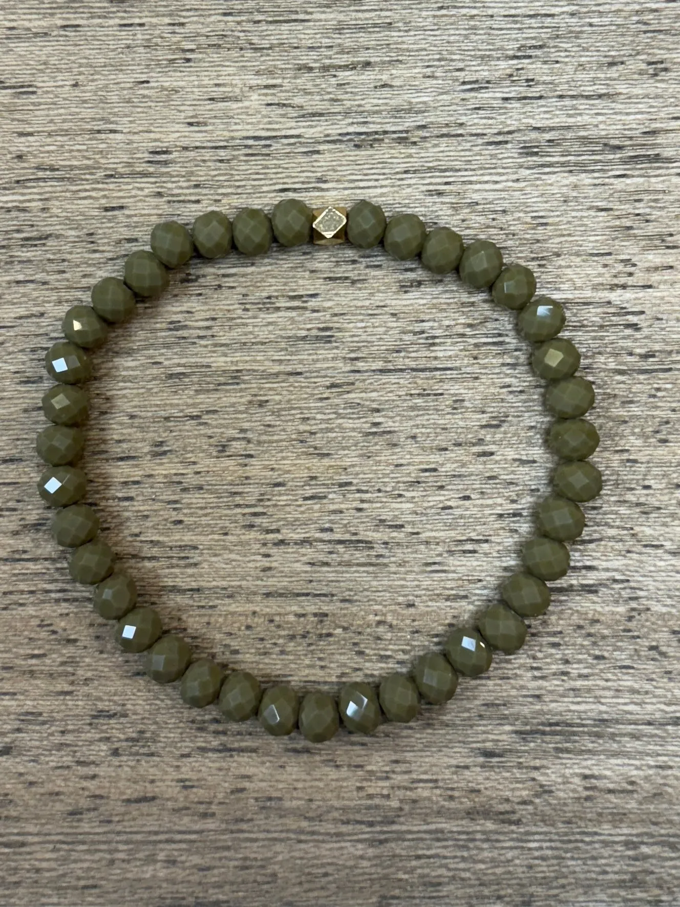 Olive Green Faceted Rondelle 6mm Bracelet