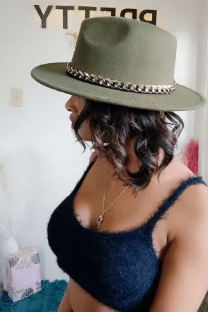 Olive Green Felt Fedora Hat