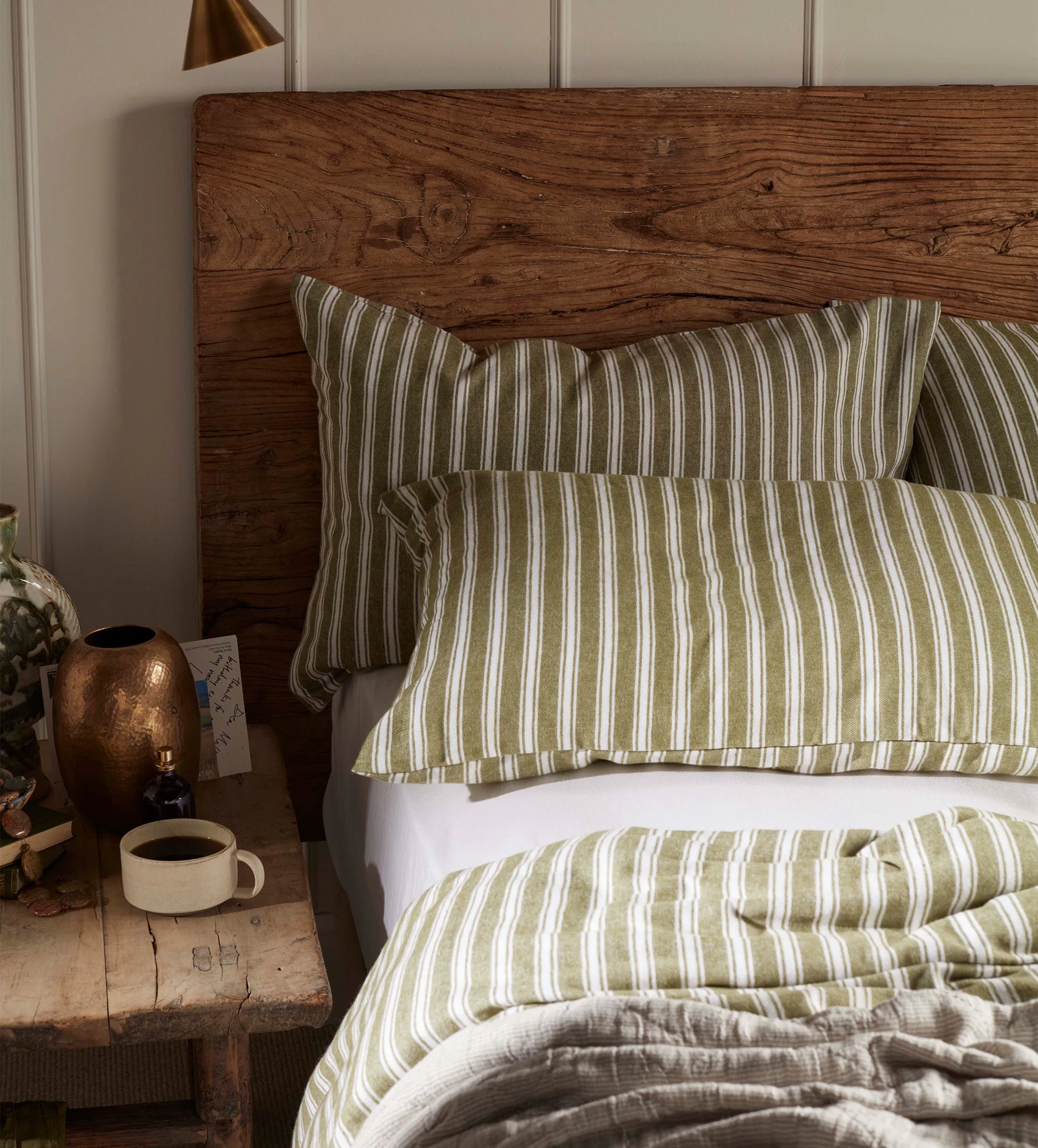 Olive Green Fred Stripe Brushed 100% Organic Cotton Bed Linen