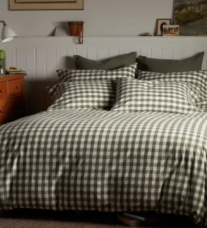 Olive Green Gilbert Gingham Brushed 100% Organic Cotton Duvet Cover