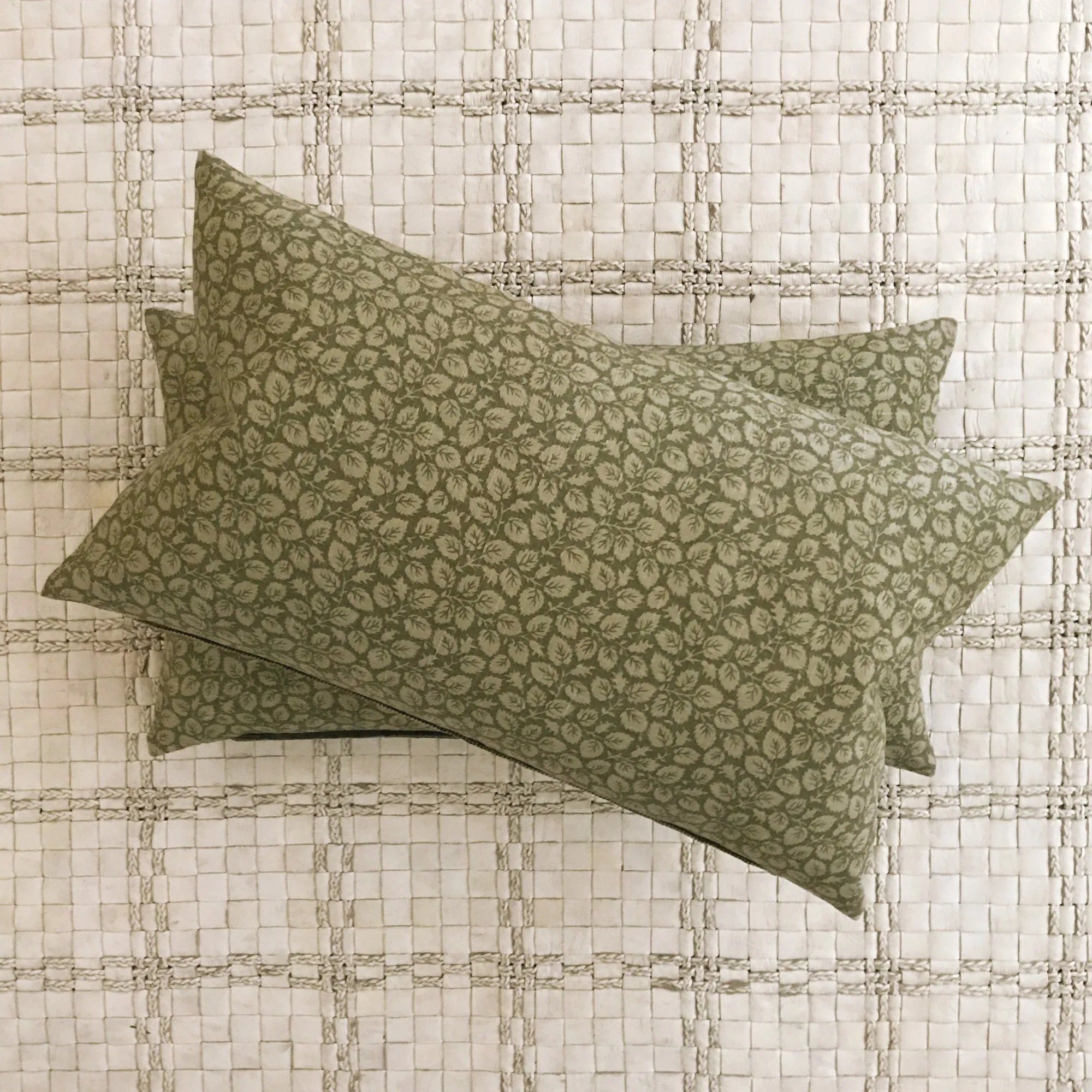 Olive Green Leaf Print Lumbar Pillow Cover 15x26