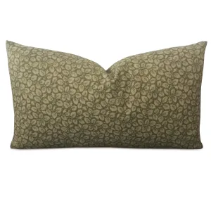 Olive Green Leaf Print Lumbar Pillow Cover 15x26