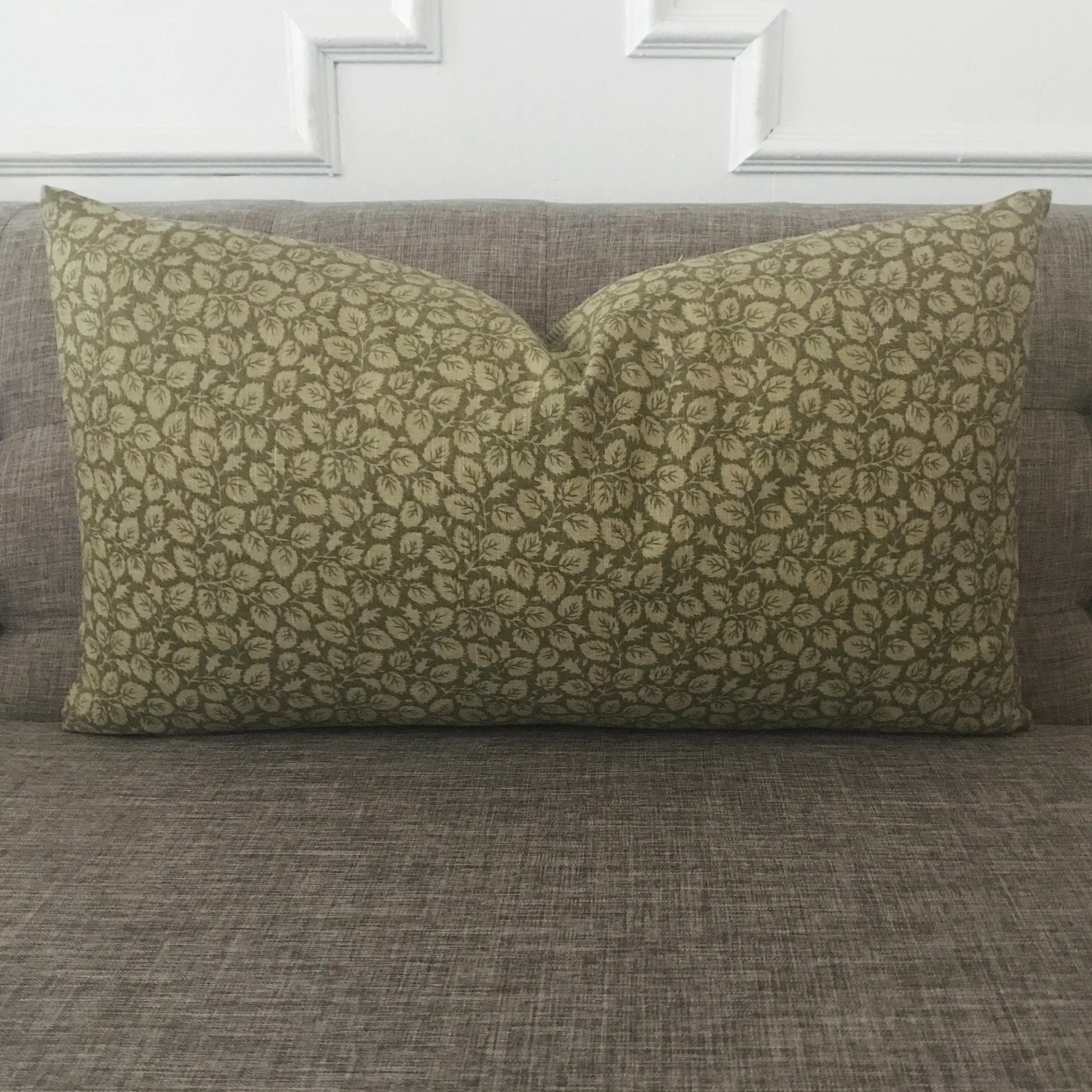 Olive Green Leaf Print Lumbar Pillow Cover 15x26