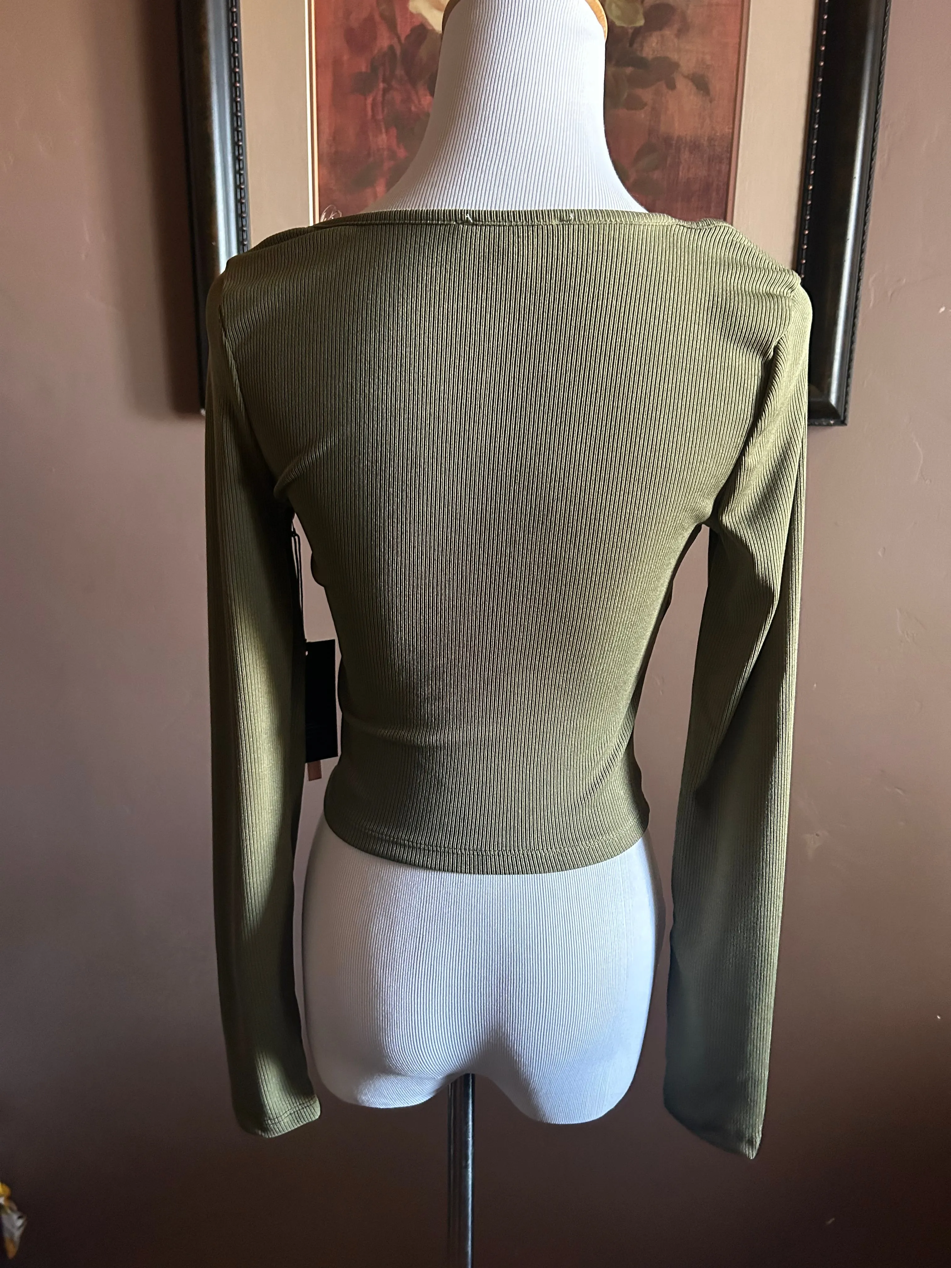 Olive Green Long Sleeve Twist Front Top