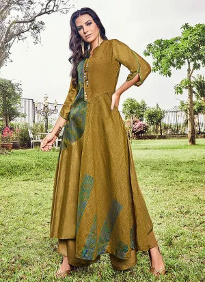 Olive Green Printed And Embroidered Kurti