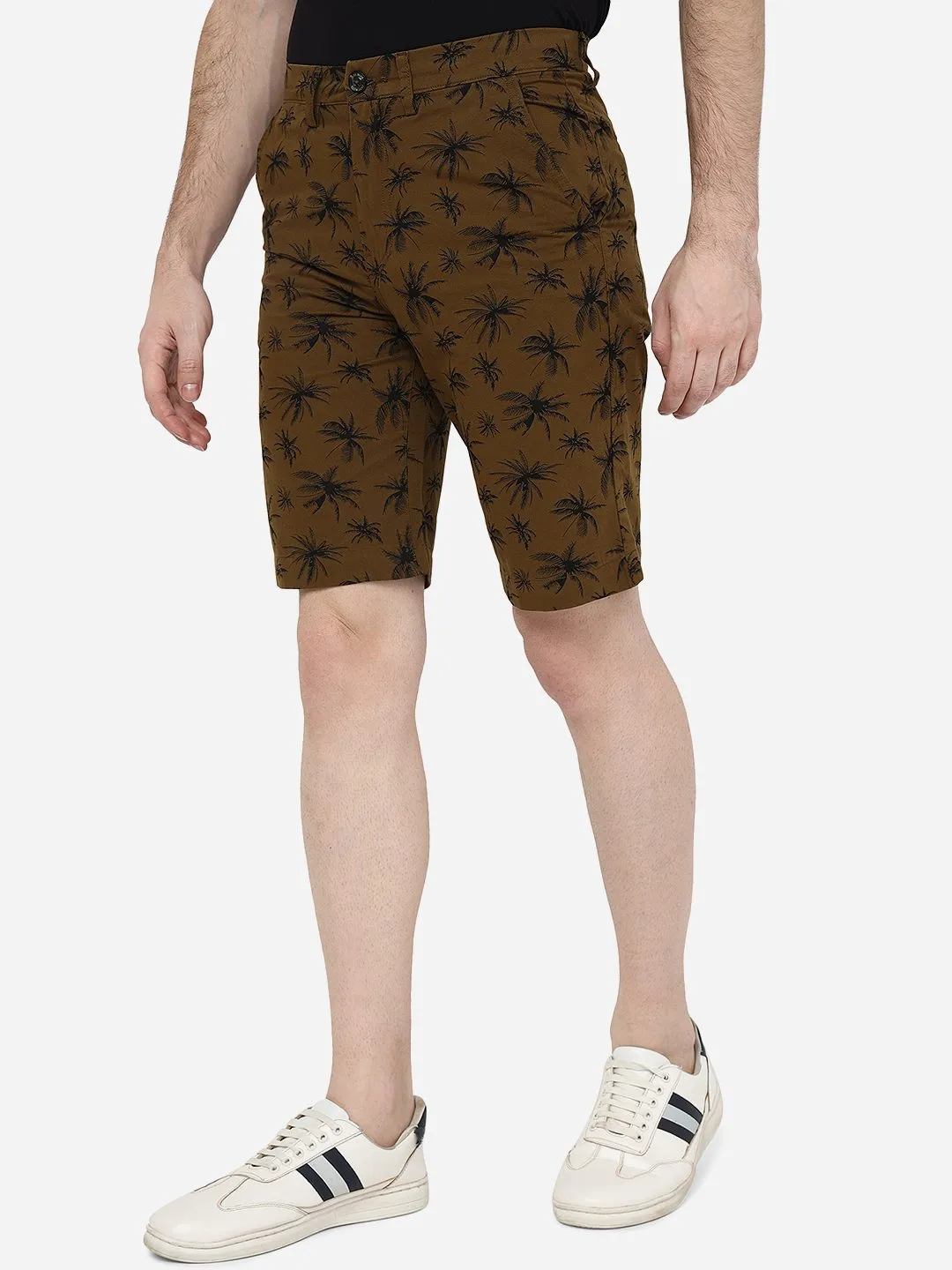 Olive Green Printed Slim Fit Shorts | JadeBlue