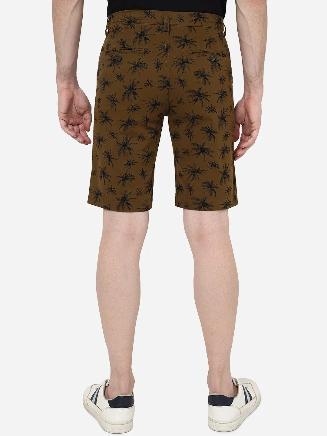 Olive Green Printed Slim Fit Shorts | JadeBlue