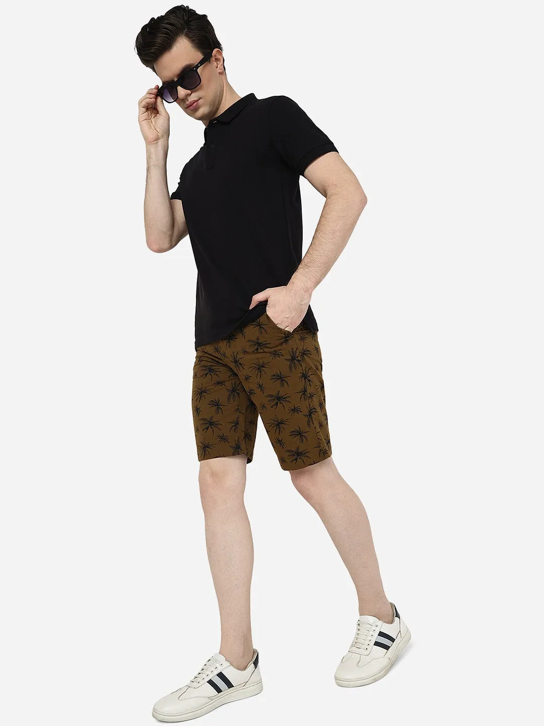 Olive Green Printed Slim Fit Shorts | JadeBlue