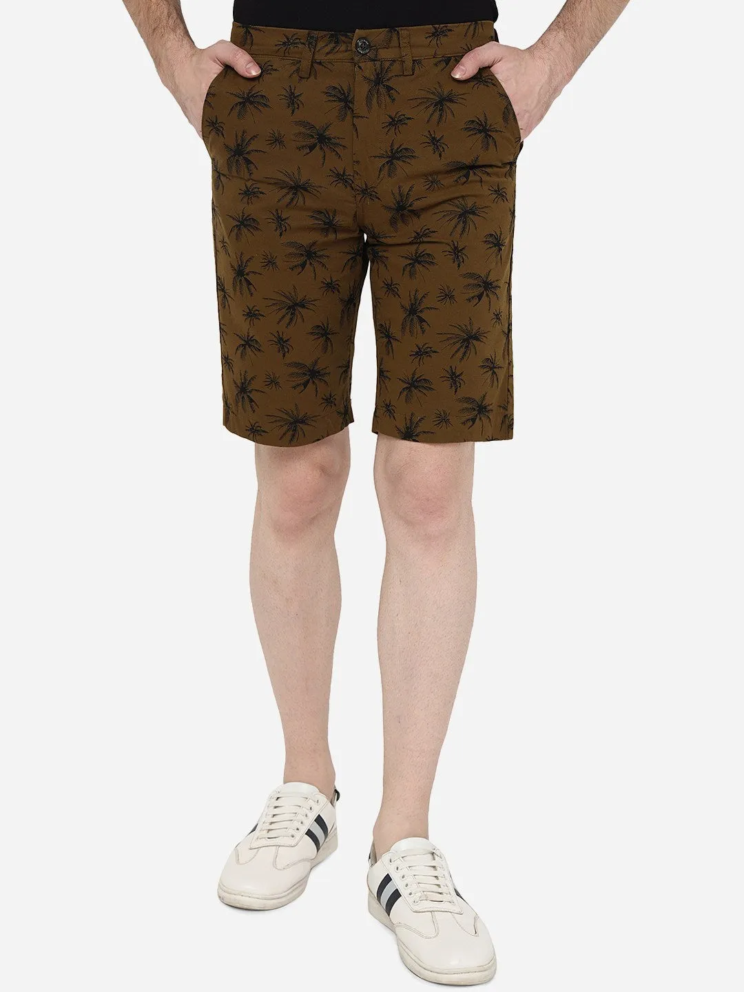 Olive Green Printed Slim Fit Shorts | JadeBlue