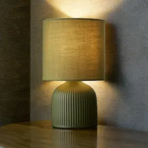 Olive Green Ribbed Ceramic Table Lamp