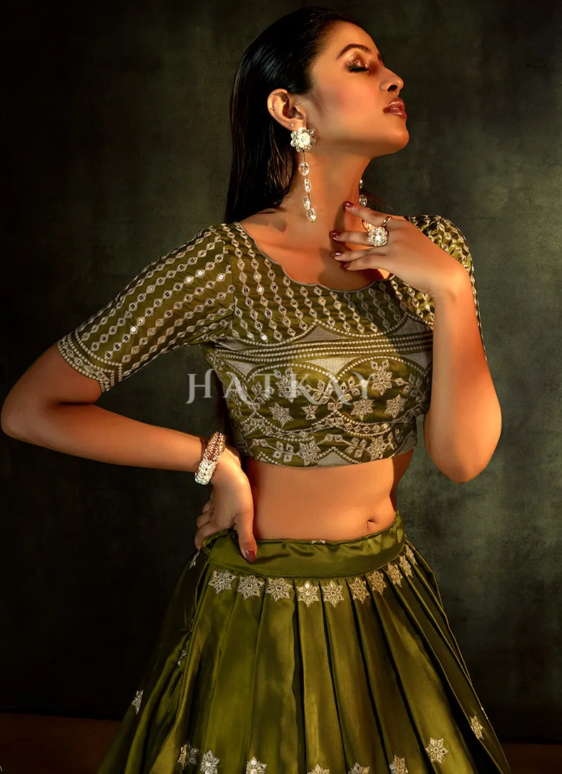 Olive Green Sequence Embroidered Designer Lehenga Choli