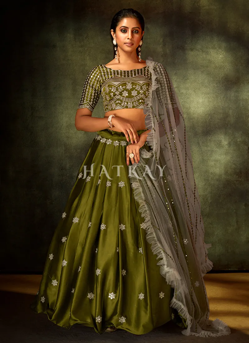 Olive Green Sequence Embroidered Designer Lehenga Choli