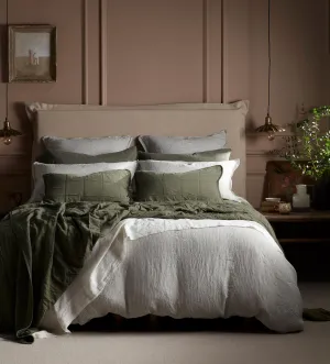 Olive Green Sid Stripe 100% Linen Duvet Cover