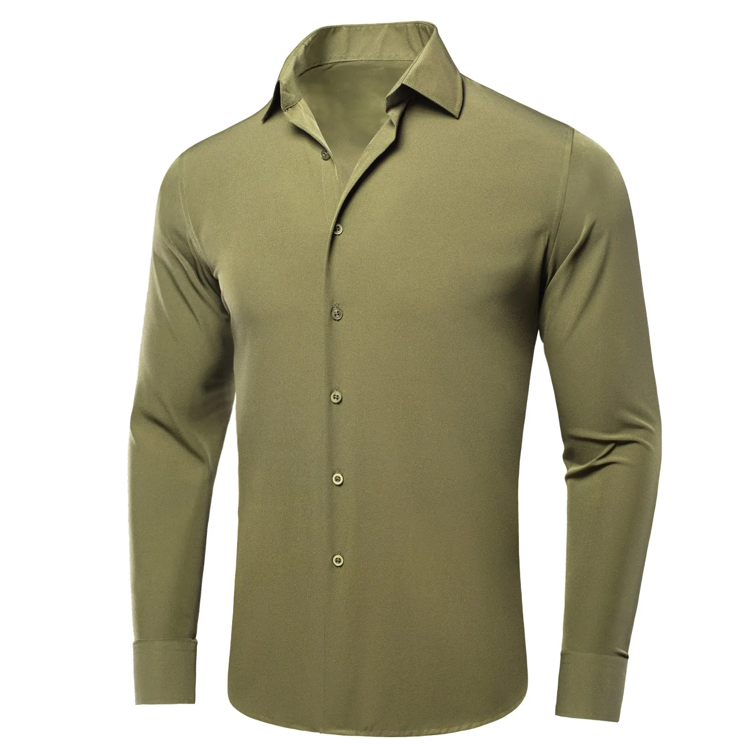 Olive Green Stretch Men's Long Sleeve Shirt