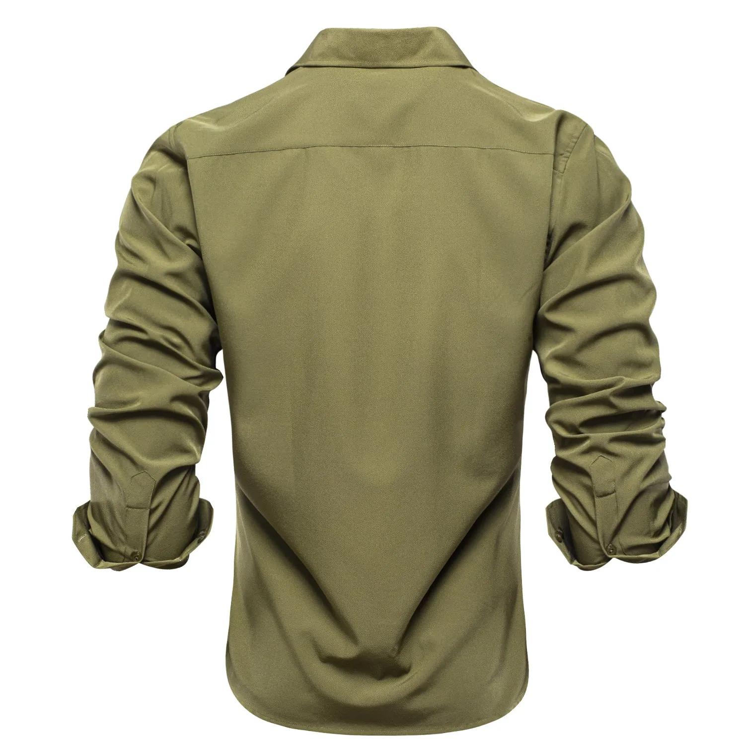 Olive Green Stretch Men's Long Sleeve Shirt