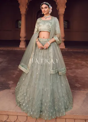 Olive Green Traditional Embroidered Wedding Lehenga Choli