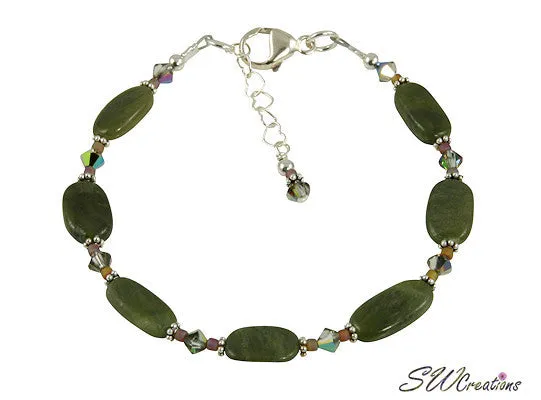 Olive Jade Crystal Gemstone Beaded Bracelet