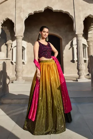 Olive Multi Color Georgette Embellished Mirror Work Lehenga Choli Collection