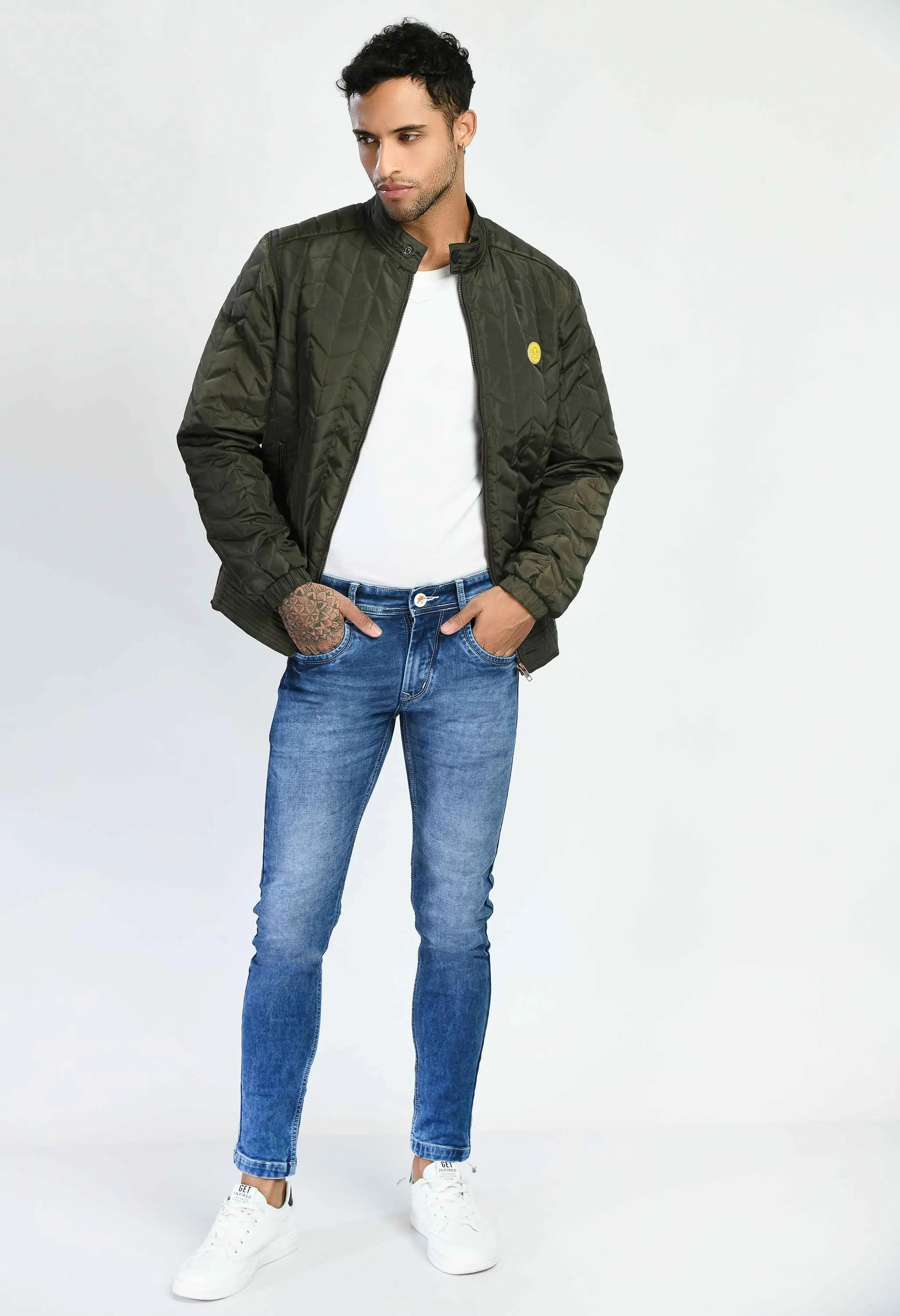 Olive Quilted Bomber Jacket