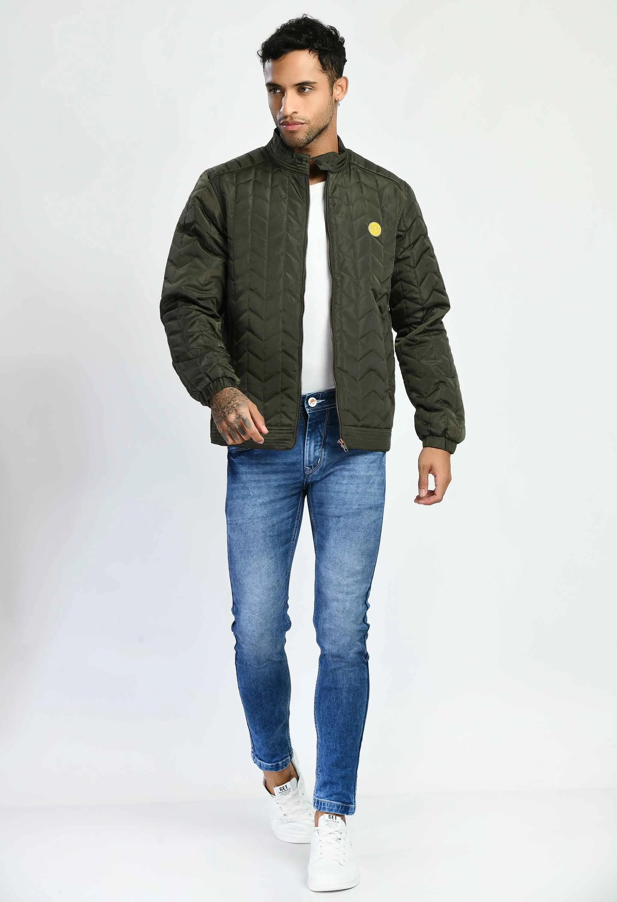 Olive Quilted Bomber Jacket