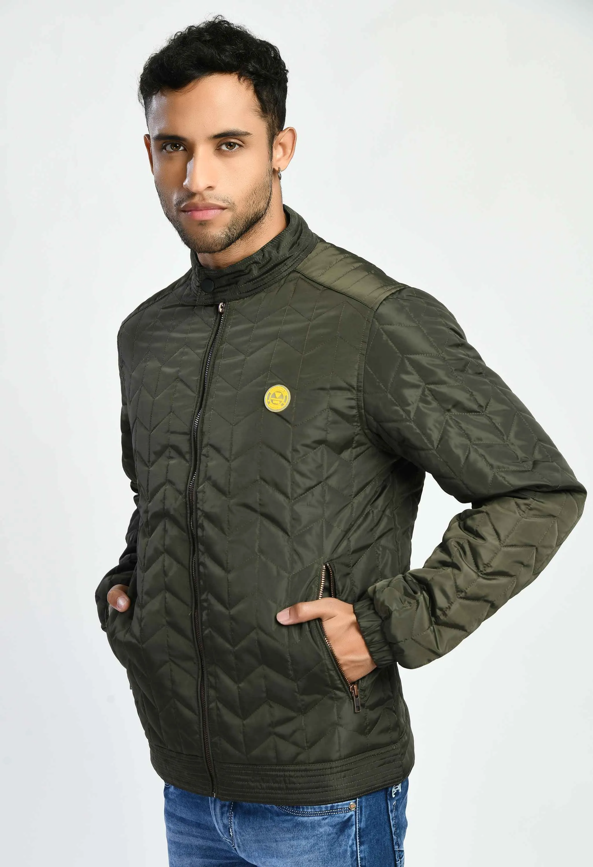 Olive Quilted Bomber Jacket