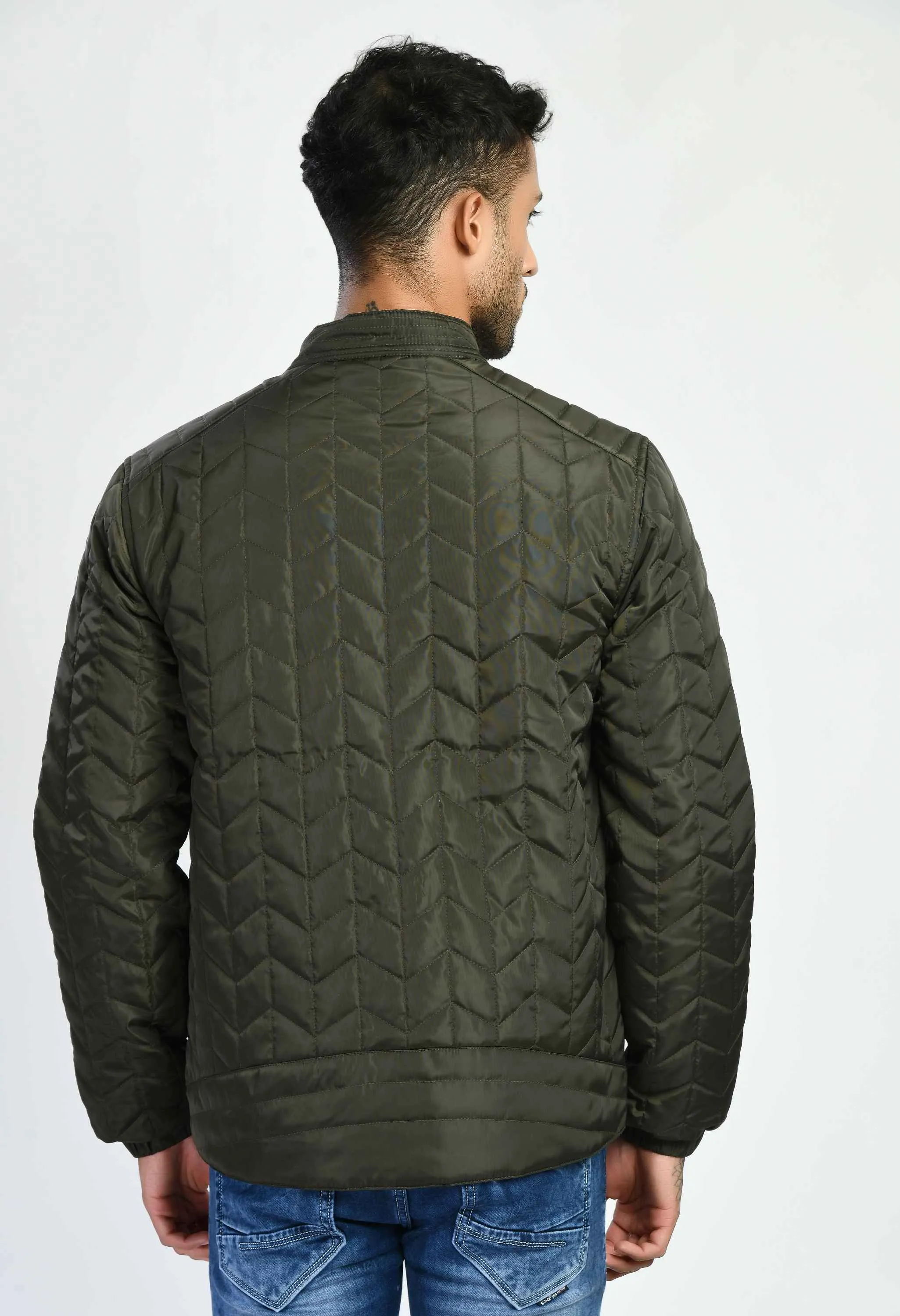 Olive Quilted Bomber Jacket