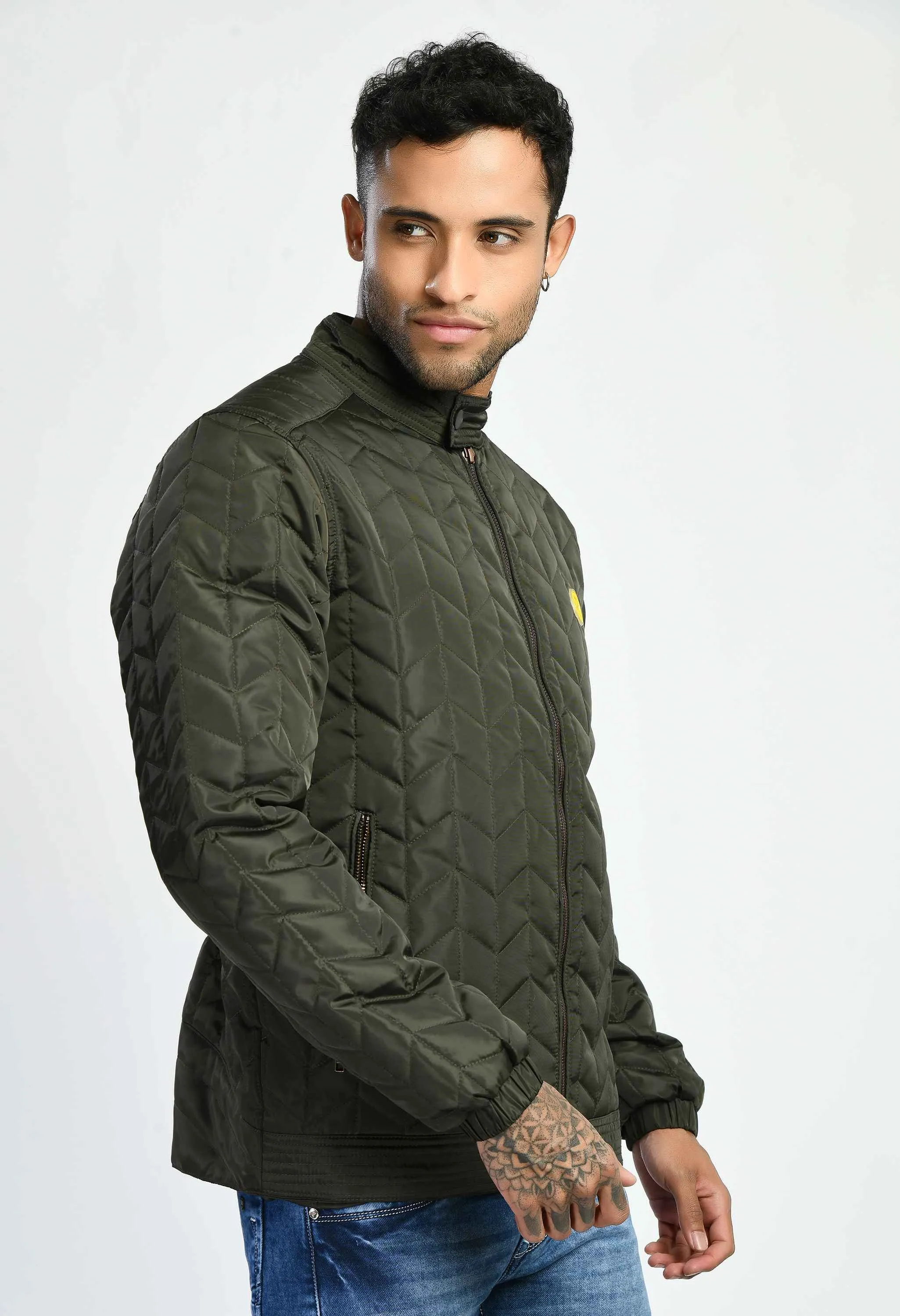 Olive Quilted Bomber Jacket