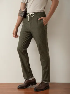 Olive Striped Loose Pants