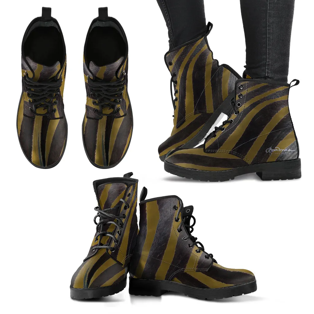 Olive Zebra Leather Boots (Vegan)