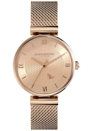 OLIVIA BURTON MINIMA BEE CARNATION GOLD DIAL MESH BRACELET 24000097