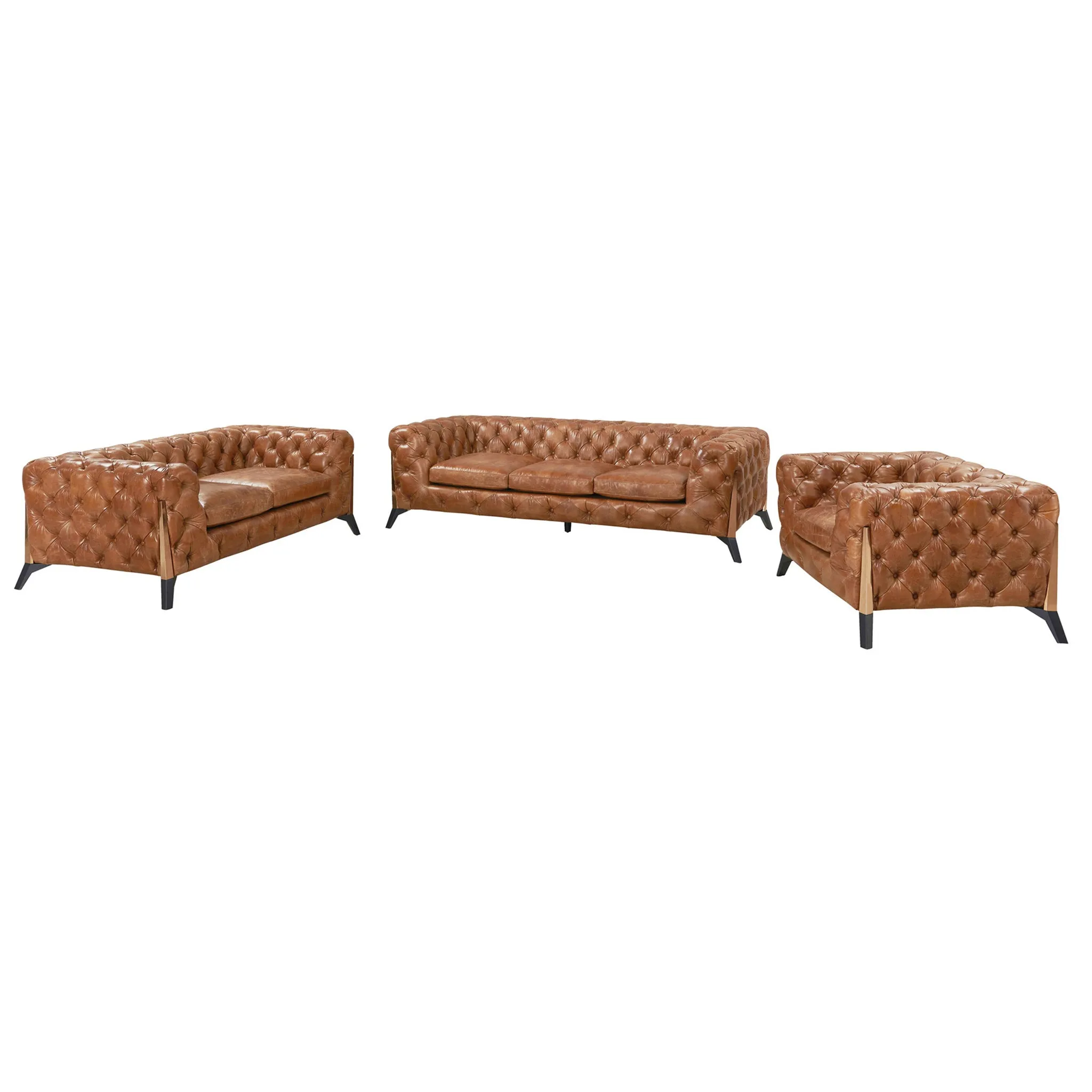 Olivia Contemporary Tufted Chesterfield Arm Chair - Light Brown Leather