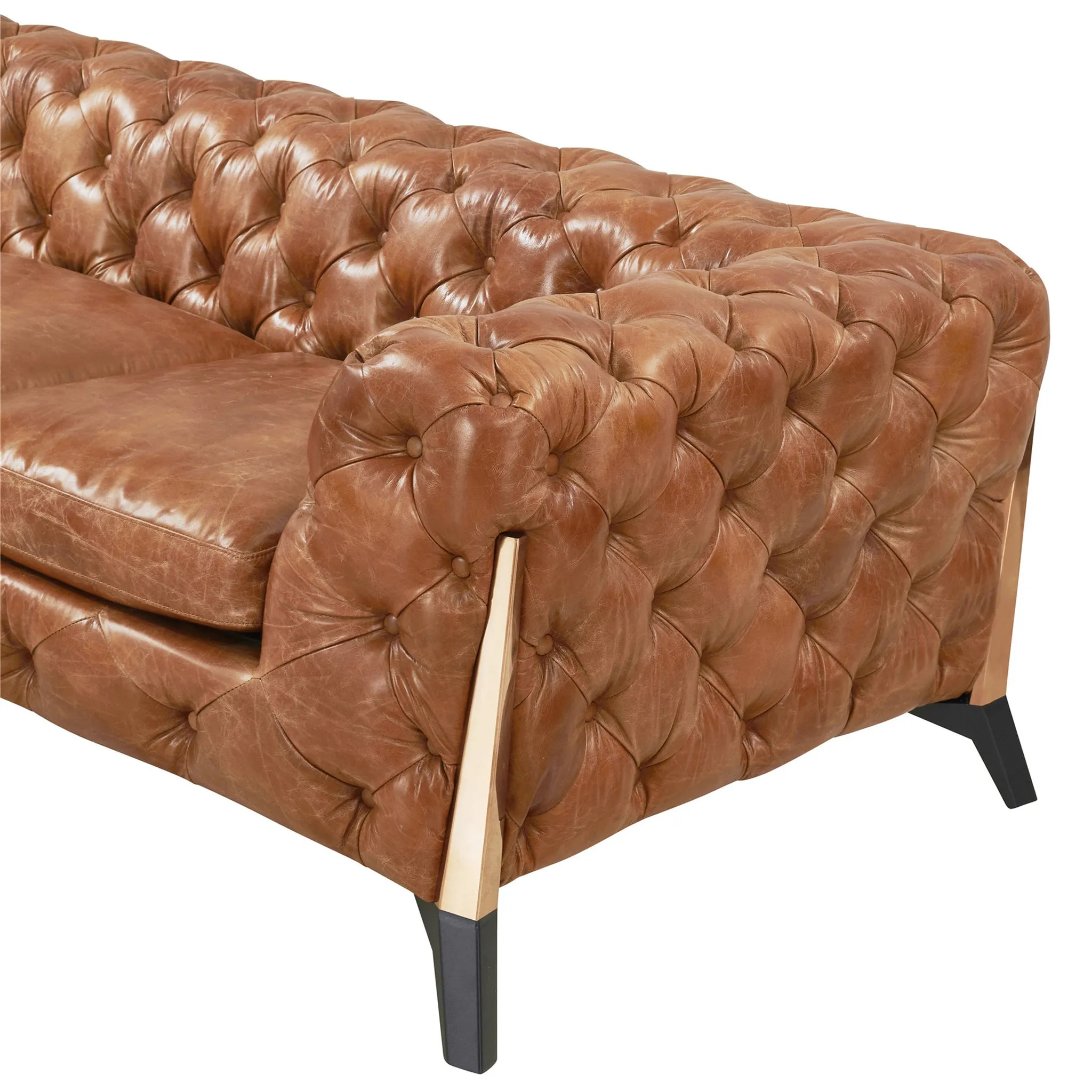 Olivia Contemporary Tufted Chesterfield Arm Chair - Light Brown Leather