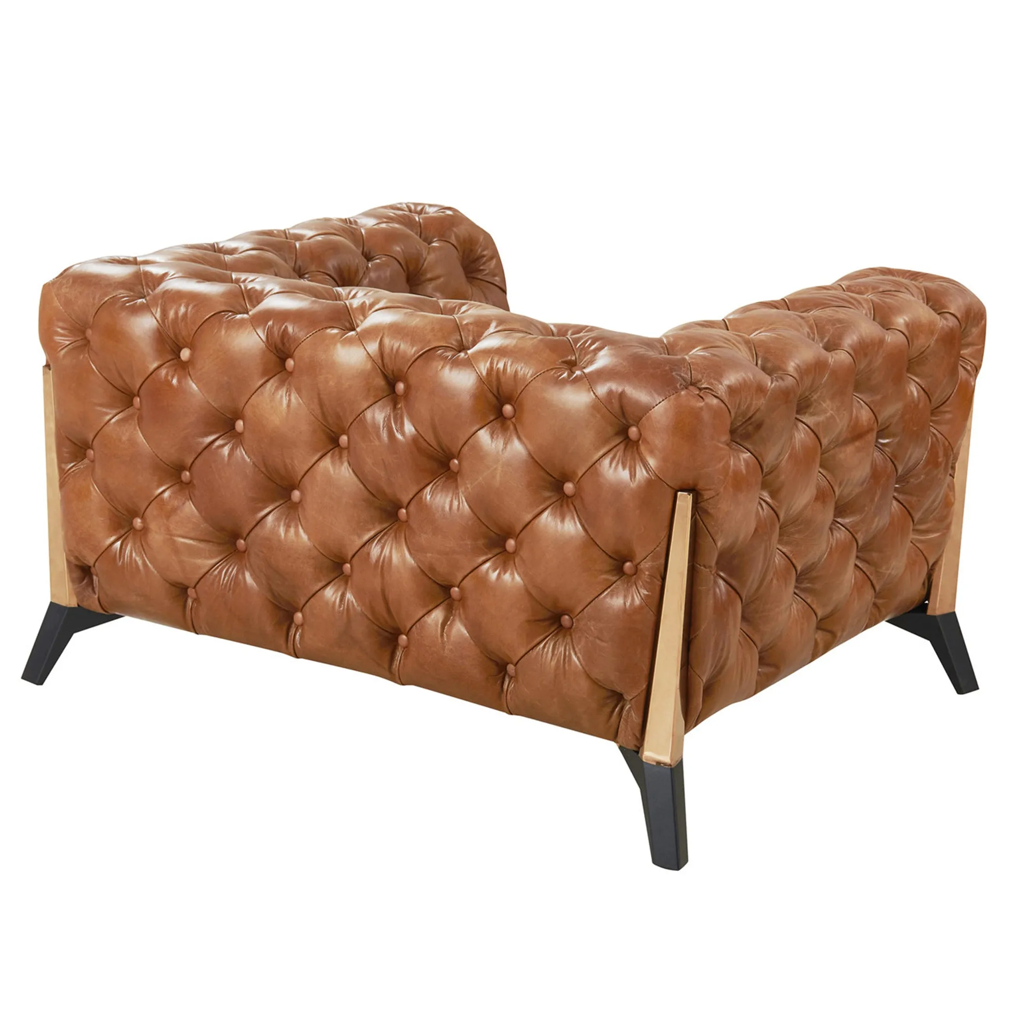 Olivia Contemporary Tufted Chesterfield Arm Chair - Light Brown Leather