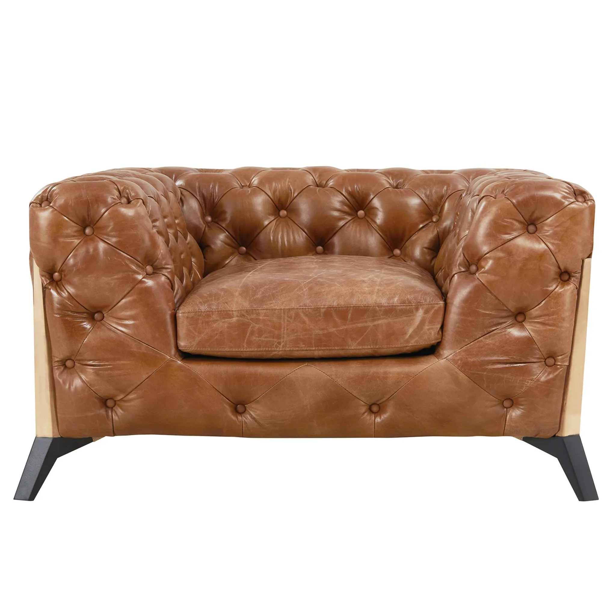 Olivia Contemporary Tufted Chesterfield Arm Chair - Light Brown Leather