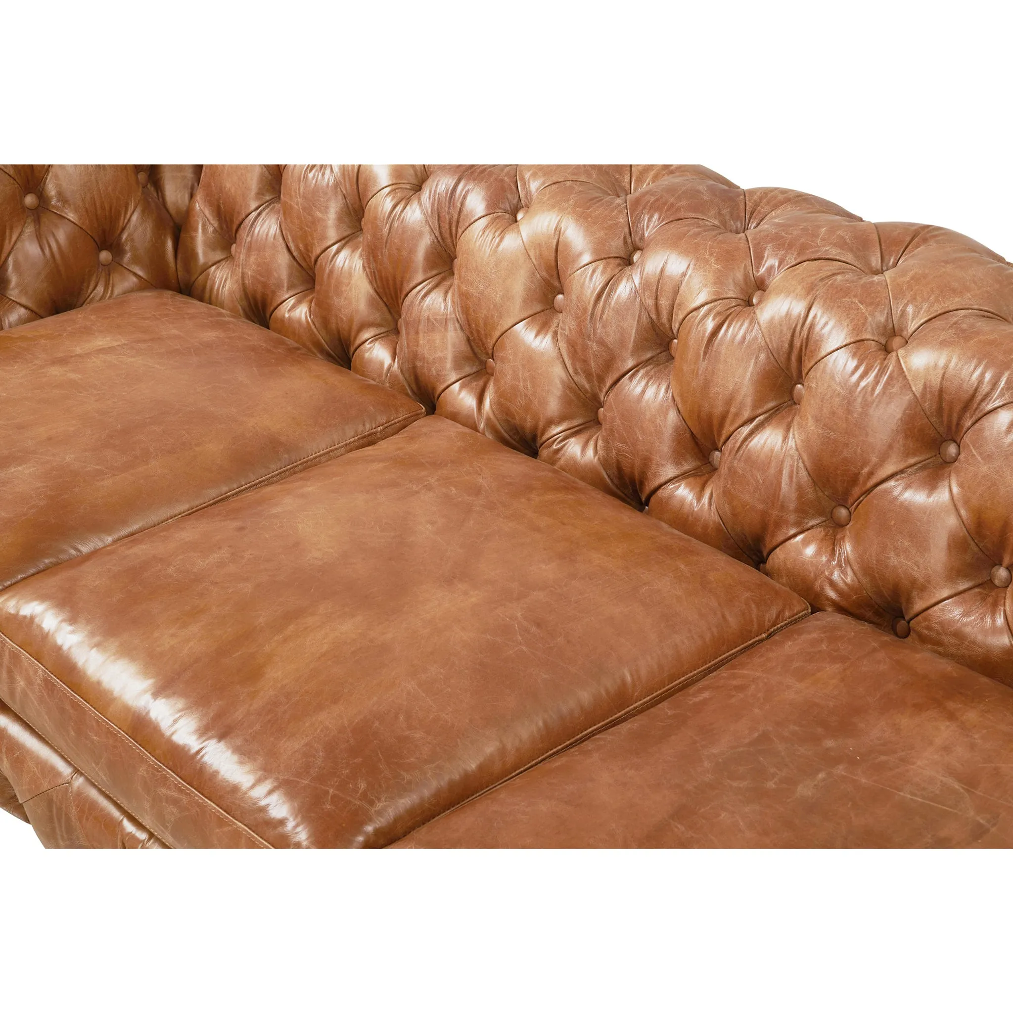 Olivia Contemporary Tufted Chesterfield Sofa - Light Brown Leather