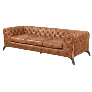 Olivia Contemporary Tufted Chesterfield Sofa - Light Brown Leather