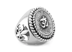 Om Mantra Ring: The Om symbol with fleur de lis symbol on ring