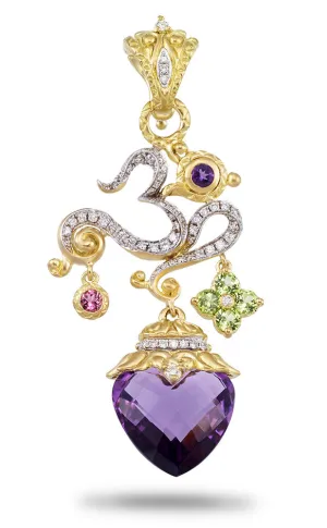 Om Pendant - Diamond, Amethyst, Peridot & Pink Tourmaline.Diamond 50% non-refundable deposit