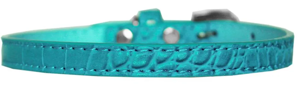 Omaha Plain Croc Dog Collar Turquoise Size 16