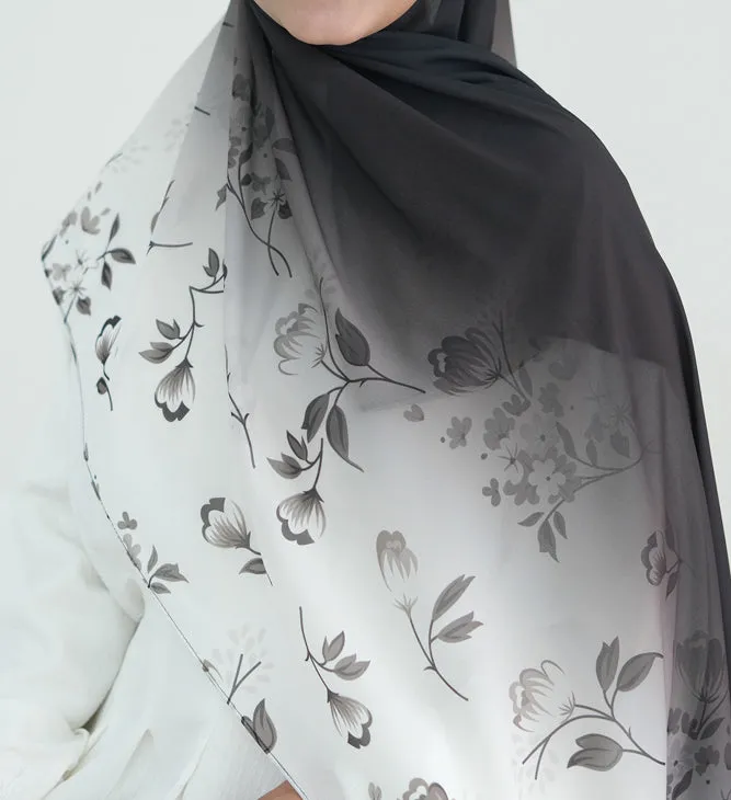 Ombre Floral scarf rectangular hijab in chiffon premium quality